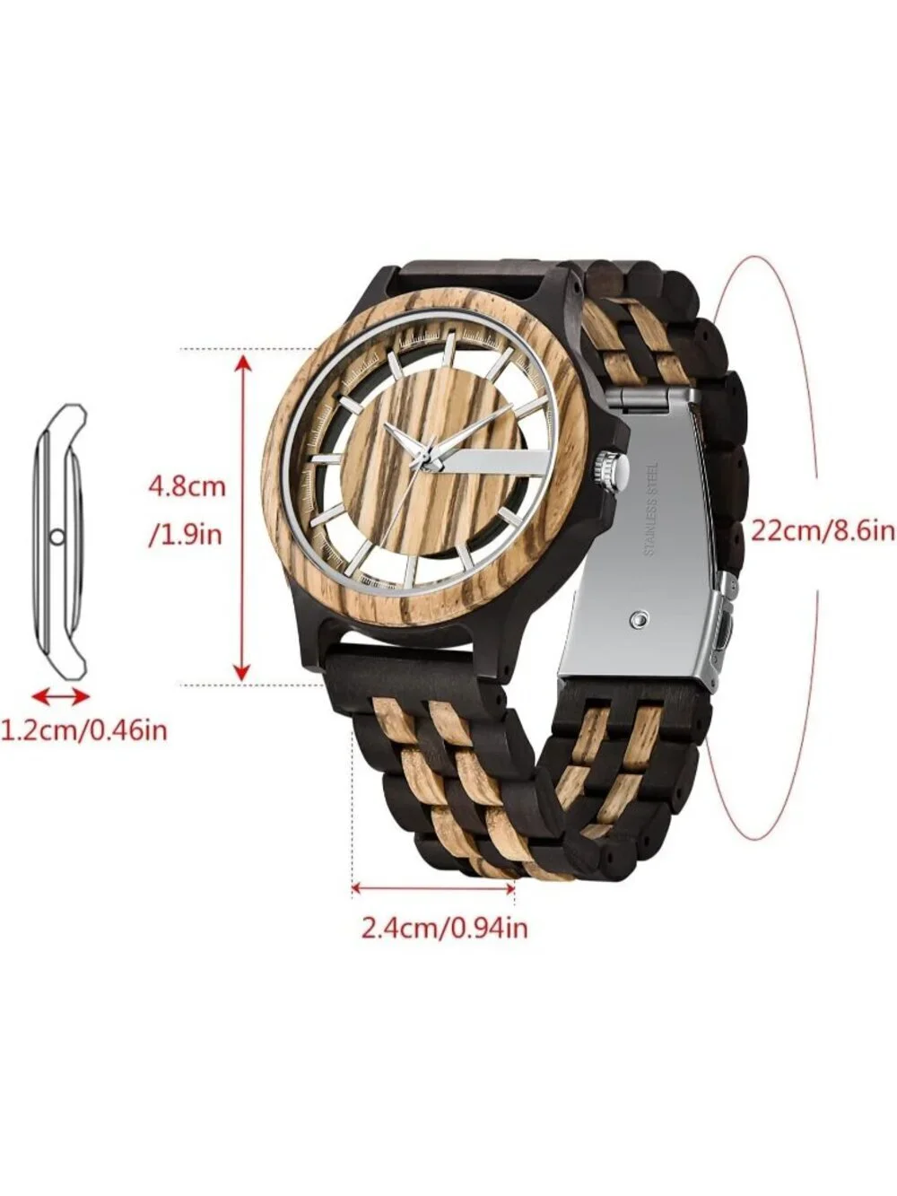 Men's Black Brown Classic Handmade Round Bamboo Analog Date Quartz Wooden Watch
